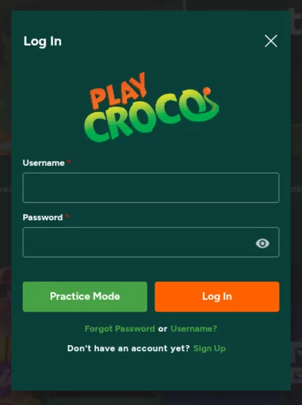 PlayCroco login form